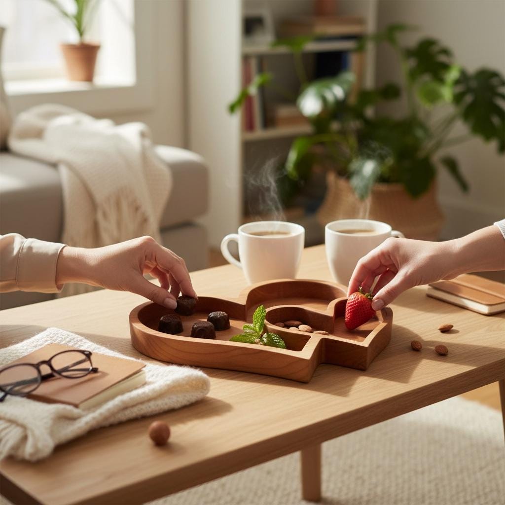 Cherry Wood Double Heart Tray