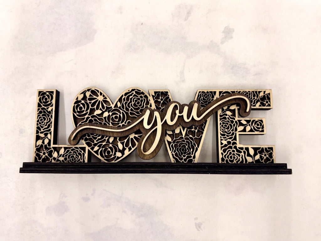Layered Wooden Love Decor, Romantic Shelf Sign