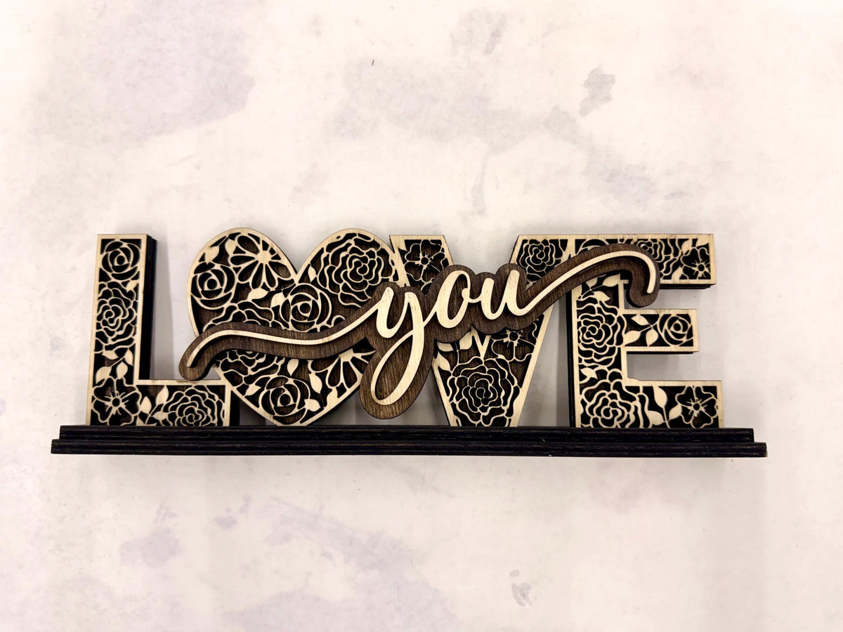 Layered Wooden Love Decor, Romantic Shelf Sign