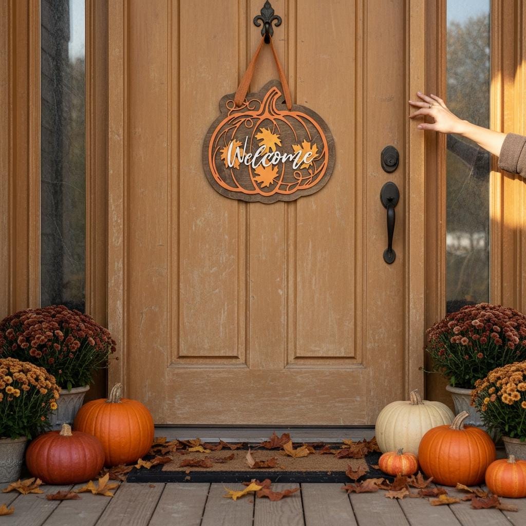 Layered Wood Pumpkin Welcome Sign; Fall Autumn Door Decor; Farmhouse Porch Entryway Decoration