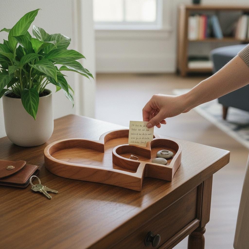Cherry Wood Double Heart Tray