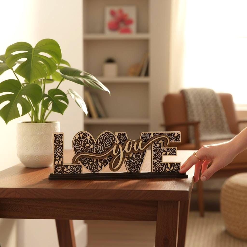 Layered Wooden Love Decor, Romantic Shelf Sign