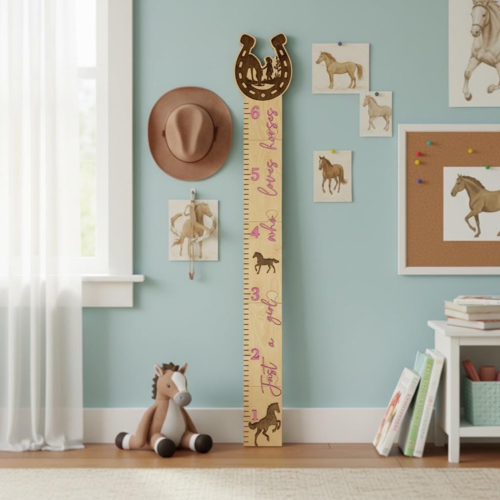 Girl Nursery Growth Chart | 3D Birch Wood Height Chart | Horse Cowgirl Ruler | Personalized Horse Decor | Just a Girl Who Loves Horses