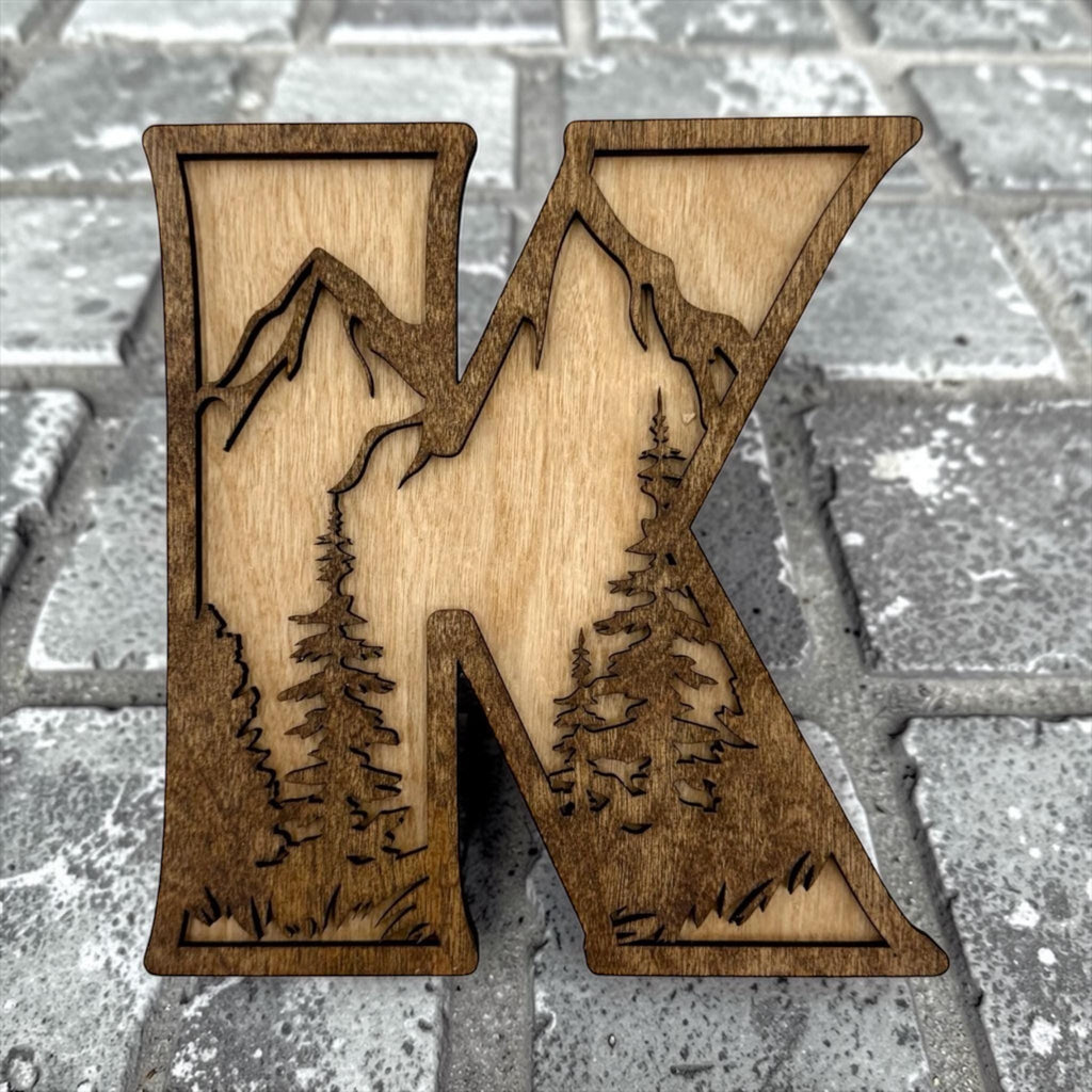 Multilayered Woodland Themed Letters – Wood Wildlife Name Sign – Mountain Nursery Wall Decor – Personalized Kid Child Playroom Letters