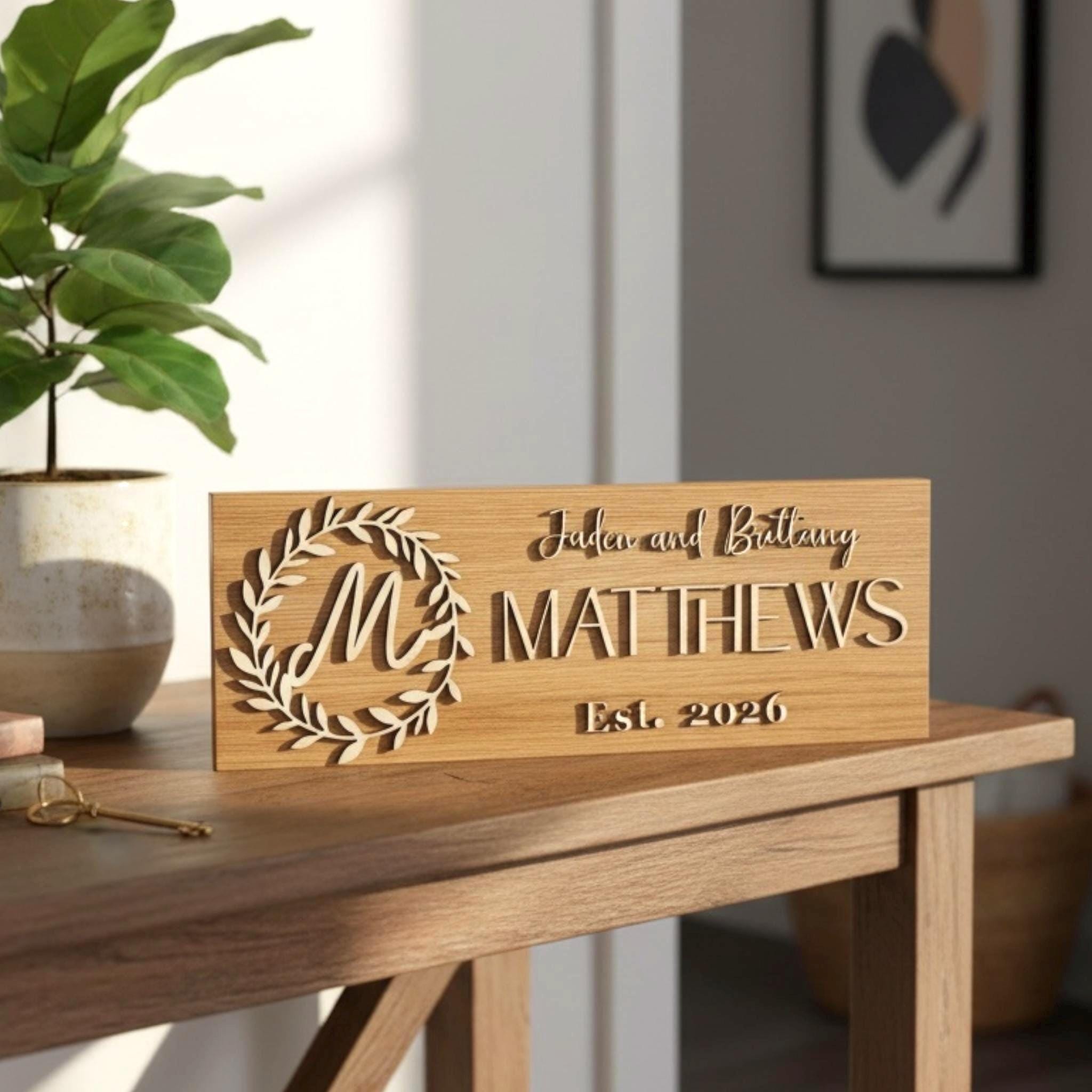 Personalized Couples and Family Name Laurel Wreath Design Sign