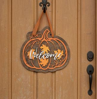 Layered Wood Pumpkin Welcome Sign; Fall Autumn Door Decor; Farmhouse Porch Entryway Decoration