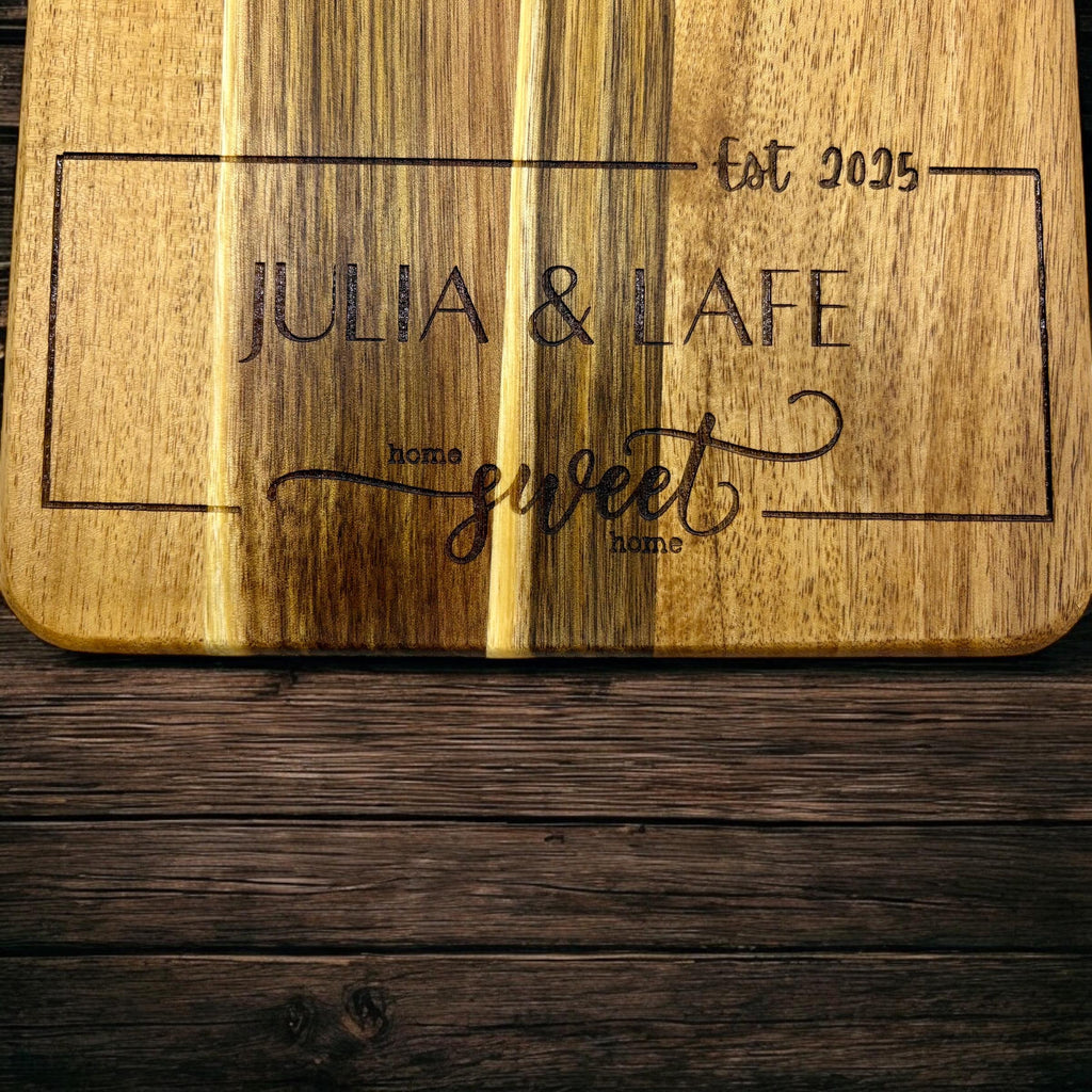 Personalized Acacia Wood Cutting Board, Engraved Charcuterie Serving Board