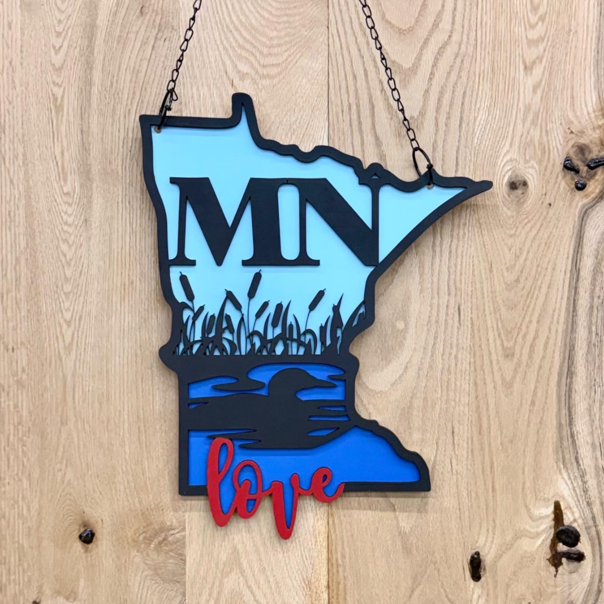 Minnesota Loon Love Sign; 3D Lake Nature Scene; Housewarming, Birthday, Wedding Gift, Outdoor Sign for Camper; Multi-Layer Up North Decor