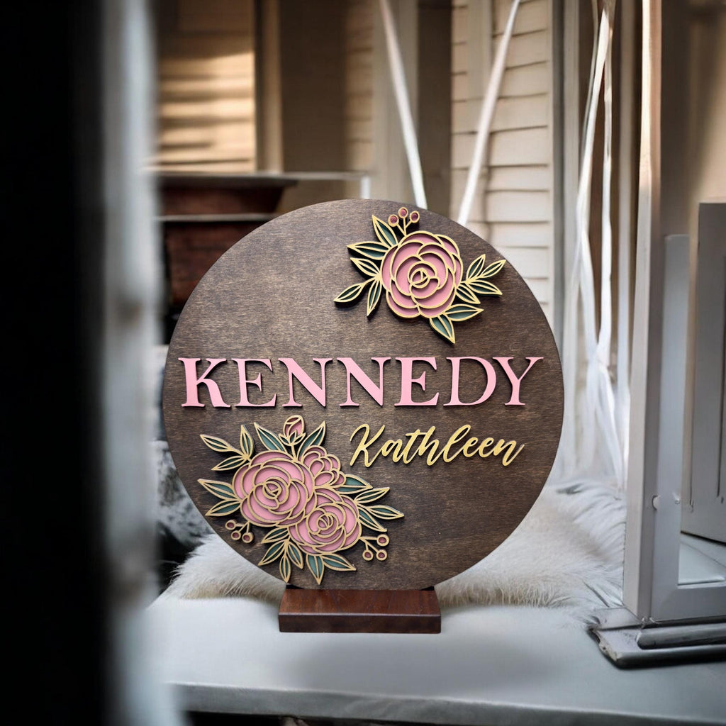 Custom Girl Name Flower Sign | Personalized Multilayer 3D Nursery or Kids Room Decor