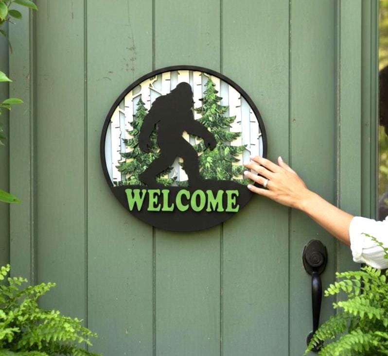 Sasquatch Door Hanger; Outdoor 3D Entryway Bigfoot Welcome Sign; Housewarming, Birthday, Friend, Wedding Gift; Layered Nature Lover Theme