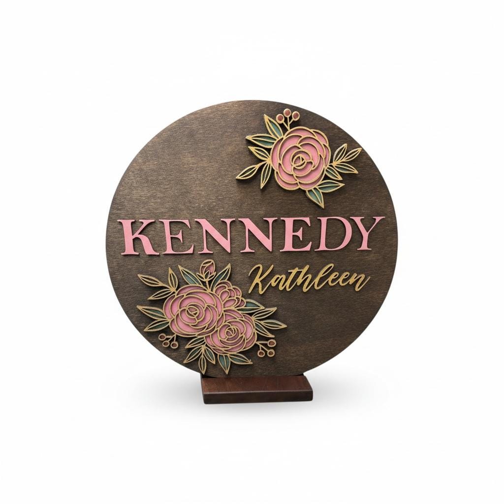 Custom Girl Name Flower Sign | Personalized Multilayer 3D Nursery or Kids Room Decor