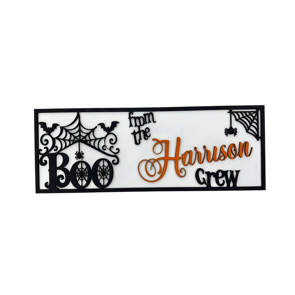 Personalized Halloween BOO Crew Door Sign; Fall Family Name Door Hanger Decor; Farmhouse Porch Entryway Rectangular Decoration
