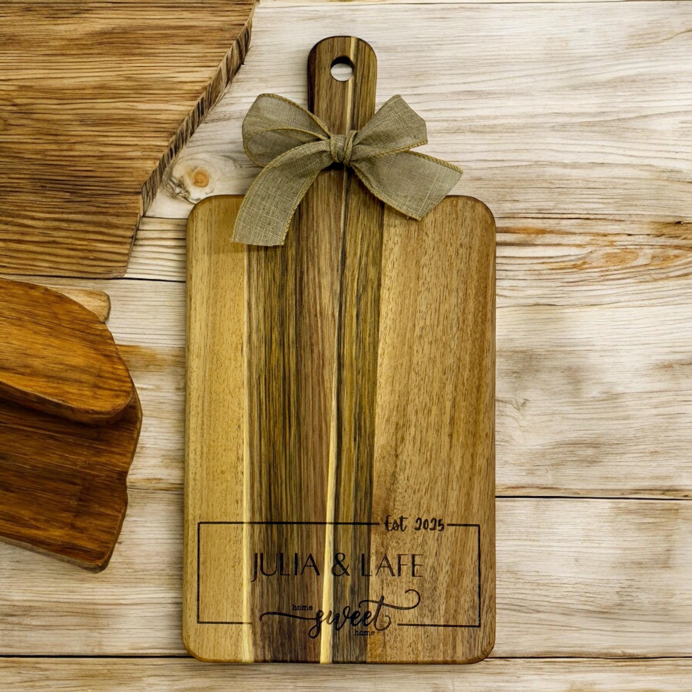 Personalized Acacia Wood Cutting Board, Engraved Charcuterie Serving Board