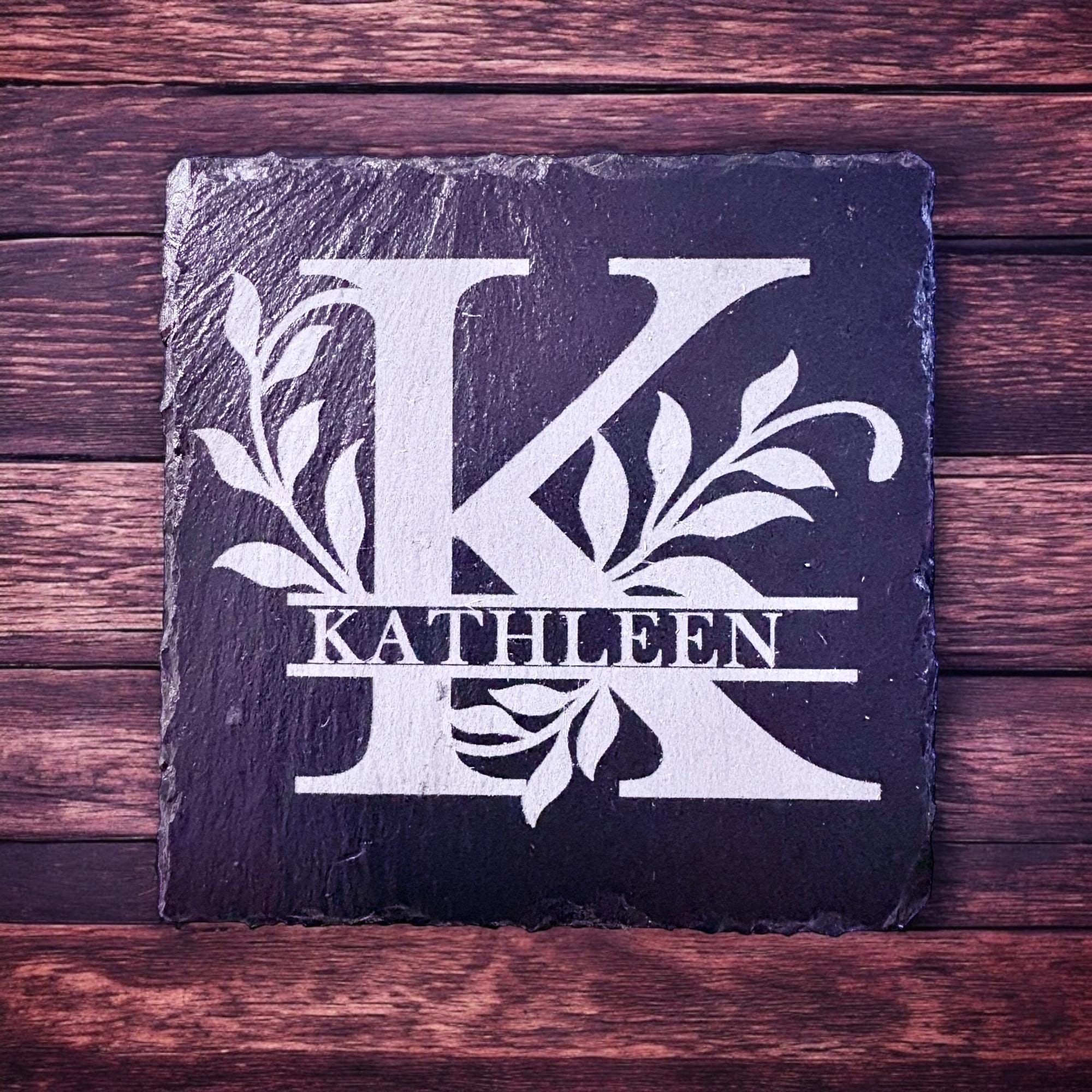 Personalized Monogram Square Slate Drink Coasters, Set of 4