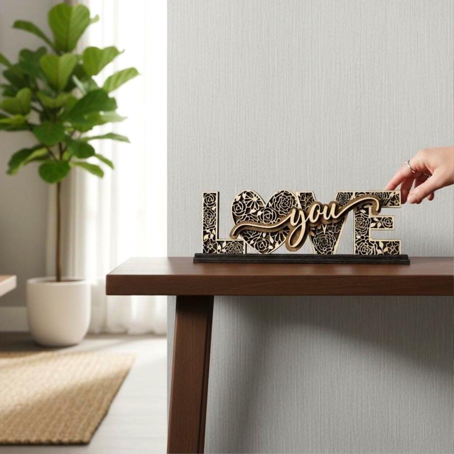 Layered Wooden Love Decor, Romantic Shelf Sign