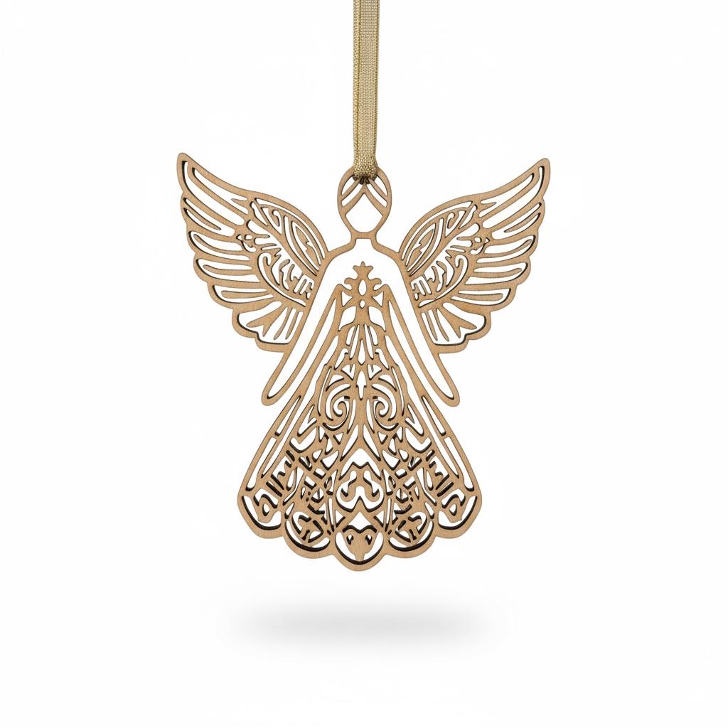 Laser Cut Birch Wood Angel Ornament Set: Rustic Christmas Decor