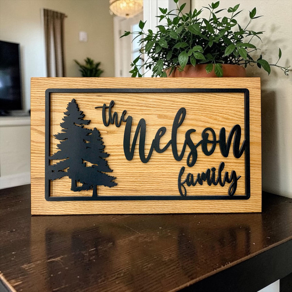 Up North Themed Custom Oak Family Name Sign