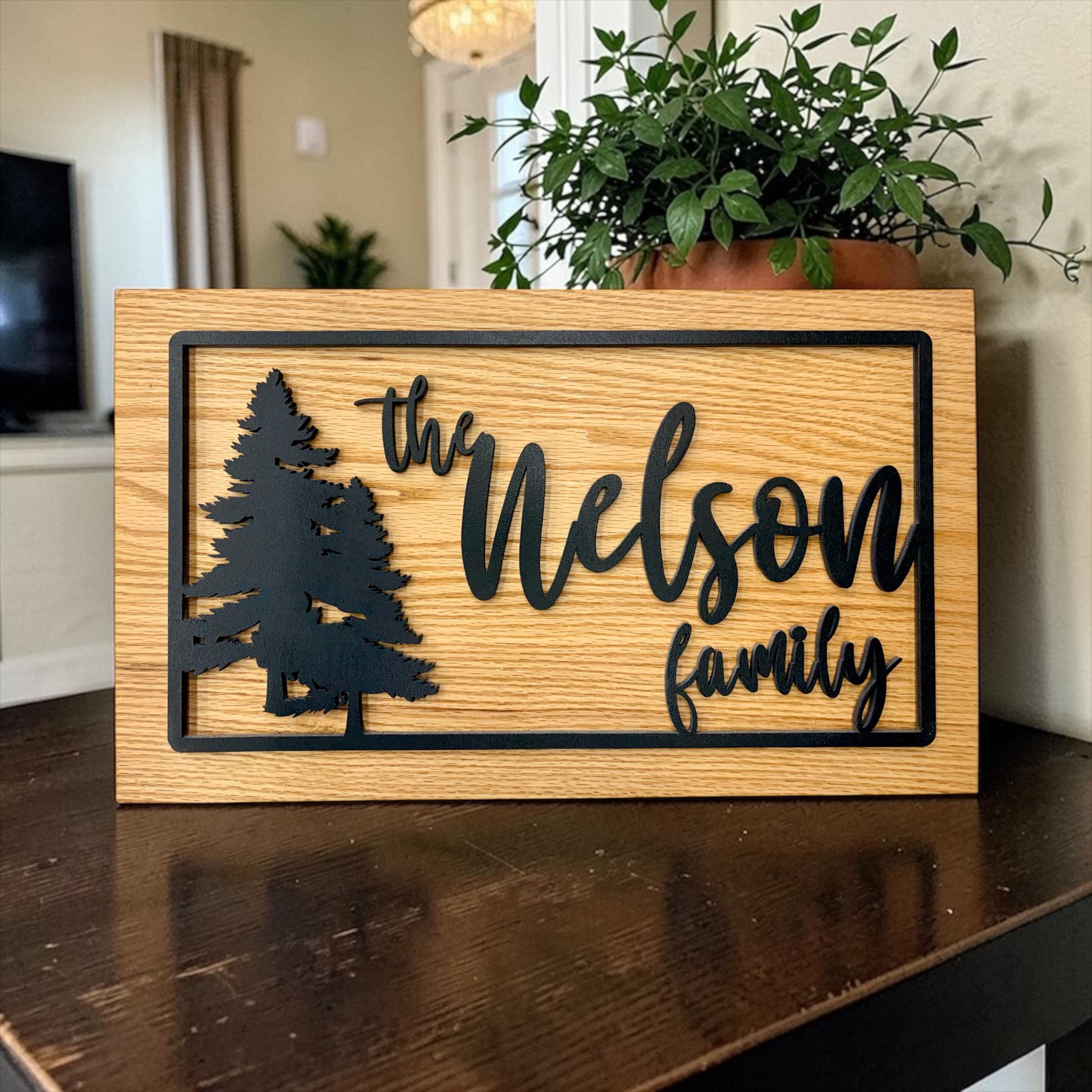 Up North Themed Custom Oak Family Name Sign