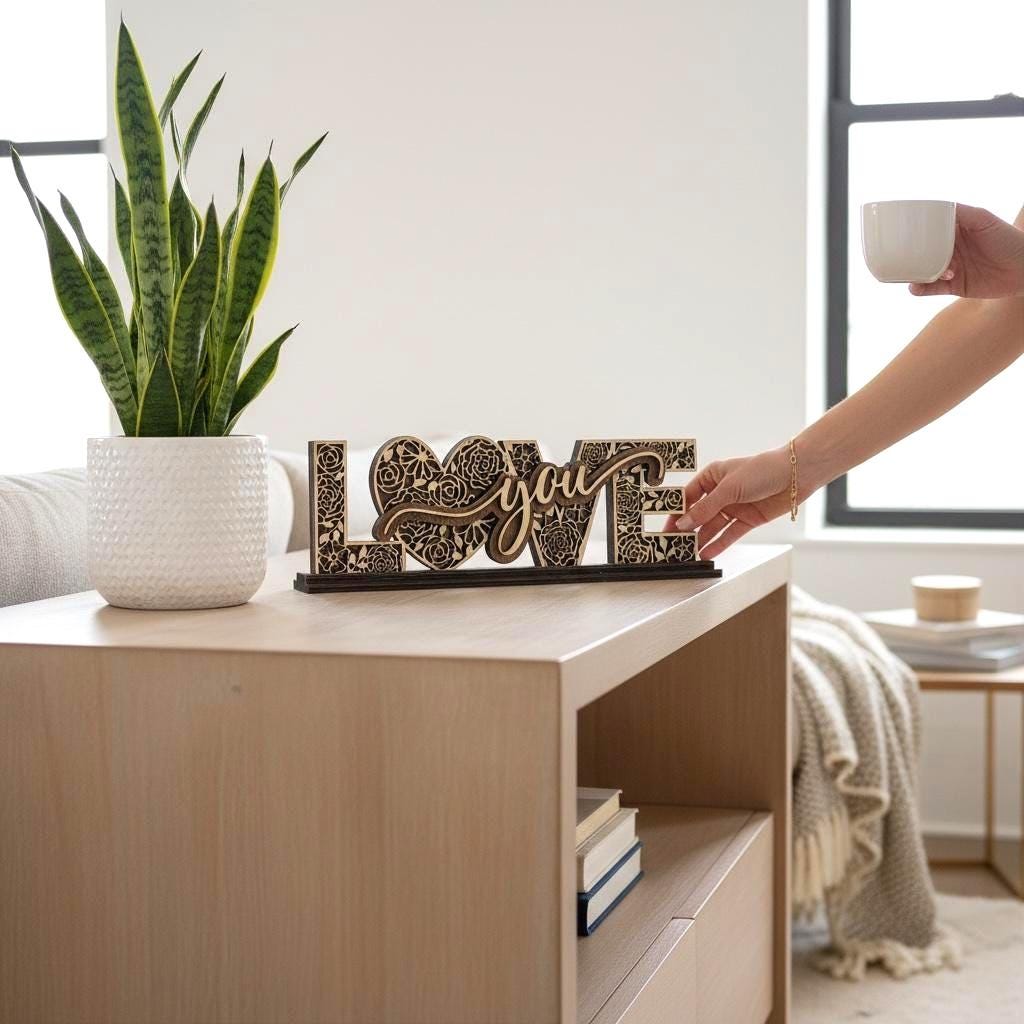 Layered Wooden Love Decor, Romantic Shelf Sign
