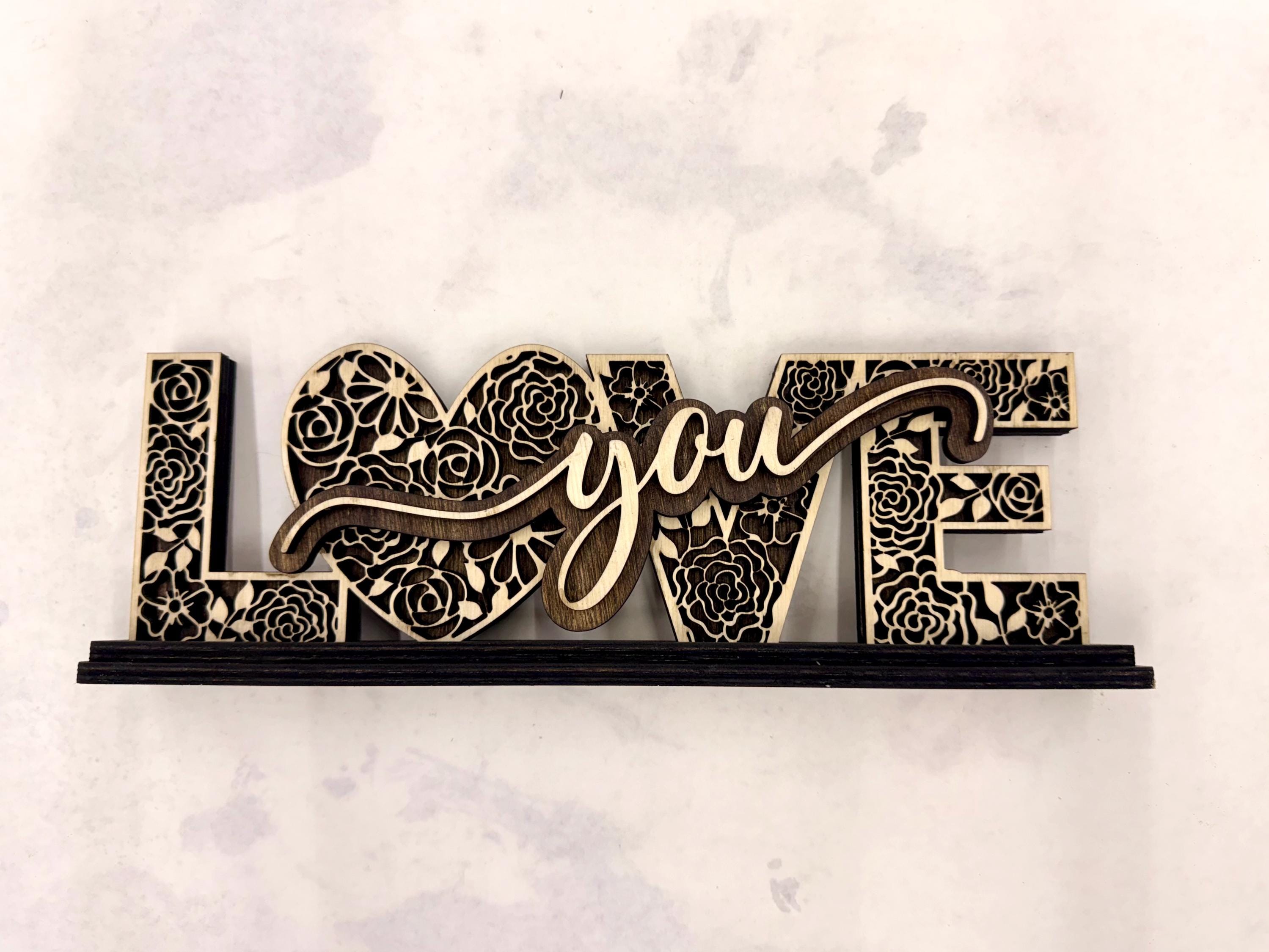 Love You Wood Sign, Layered Wooden Love Decor, Romantic Shelf Sign, Farmhouse Home Decor, Anniversary Gift, Valentine Gift
