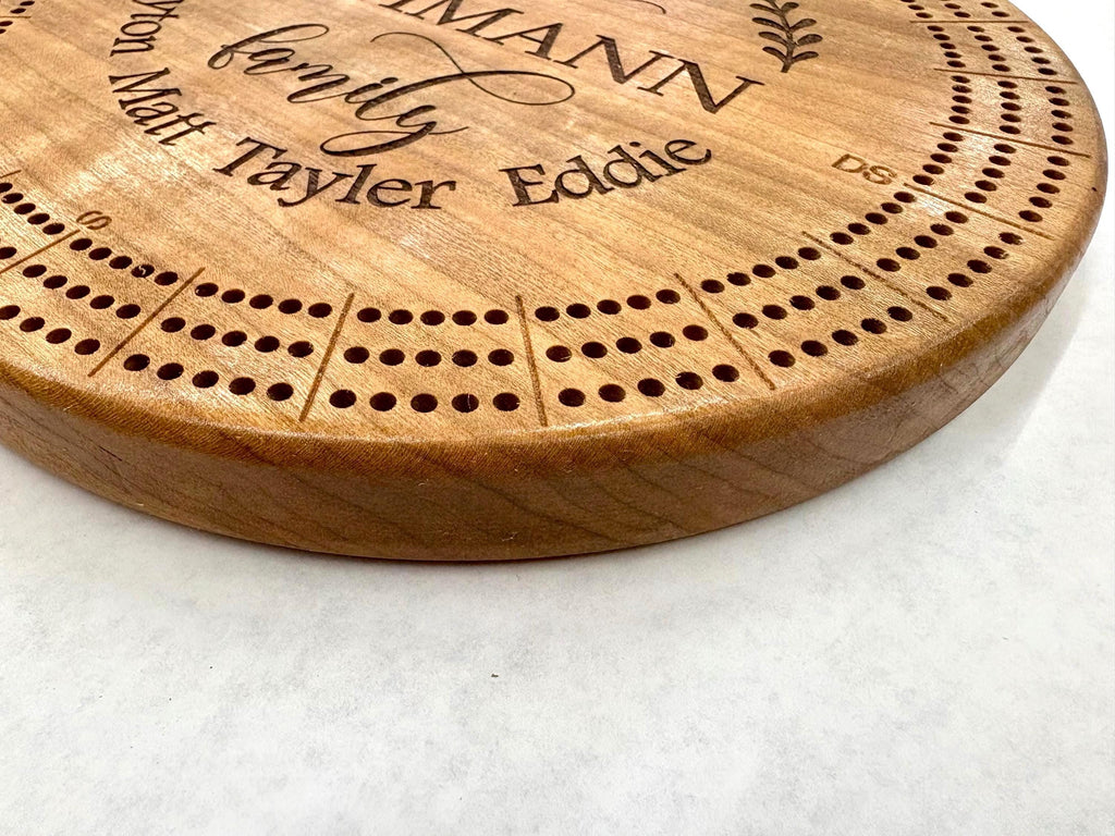Custom Cherry Wood Cribbage Board/Family Name Personalization Designs/Housewarming and Wedding Gift