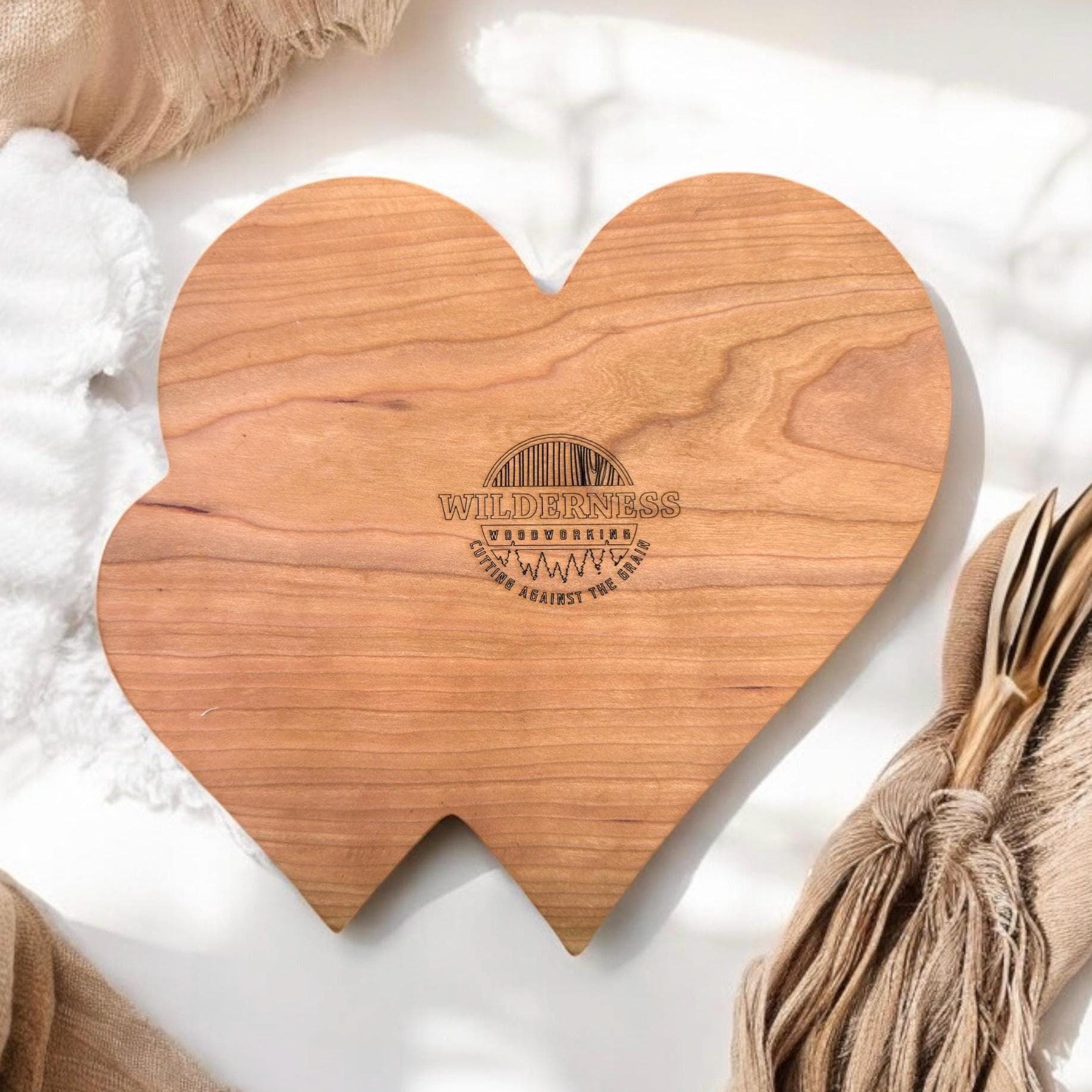 Cherry Wood Double Heart Tray