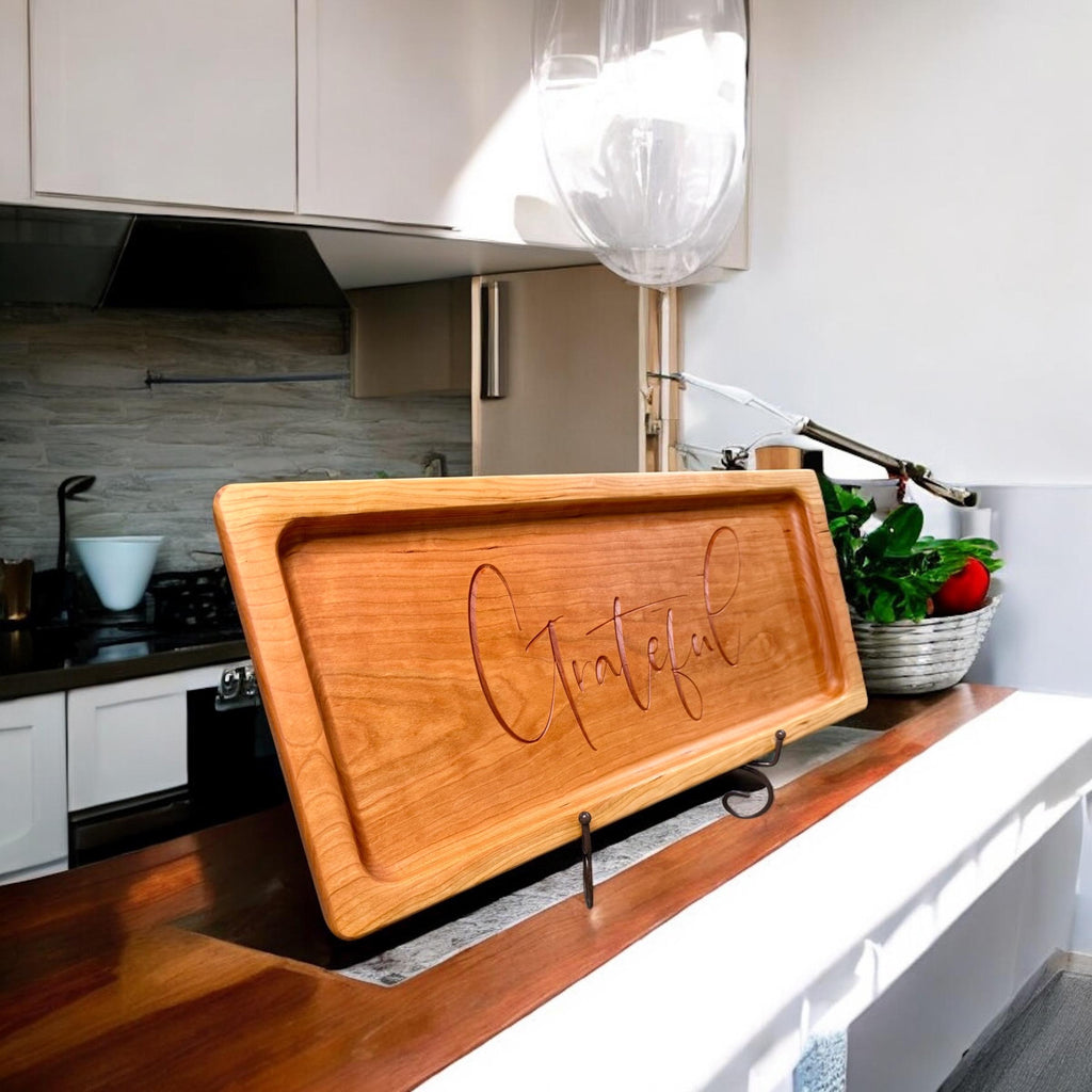 Grateful Engraved Cherry Charcuterie Board/ Rectangle Serving Tray