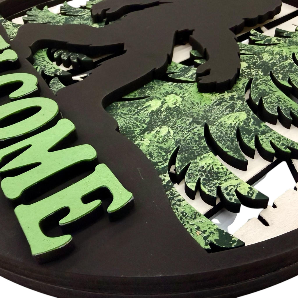 Sasquatch Door Hanger; Outdoor 3D Entryway Bigfoot Welcome Sign; Housewarming, Birthday, Friend, Wedding Gift; Layered Nature Lover Theme