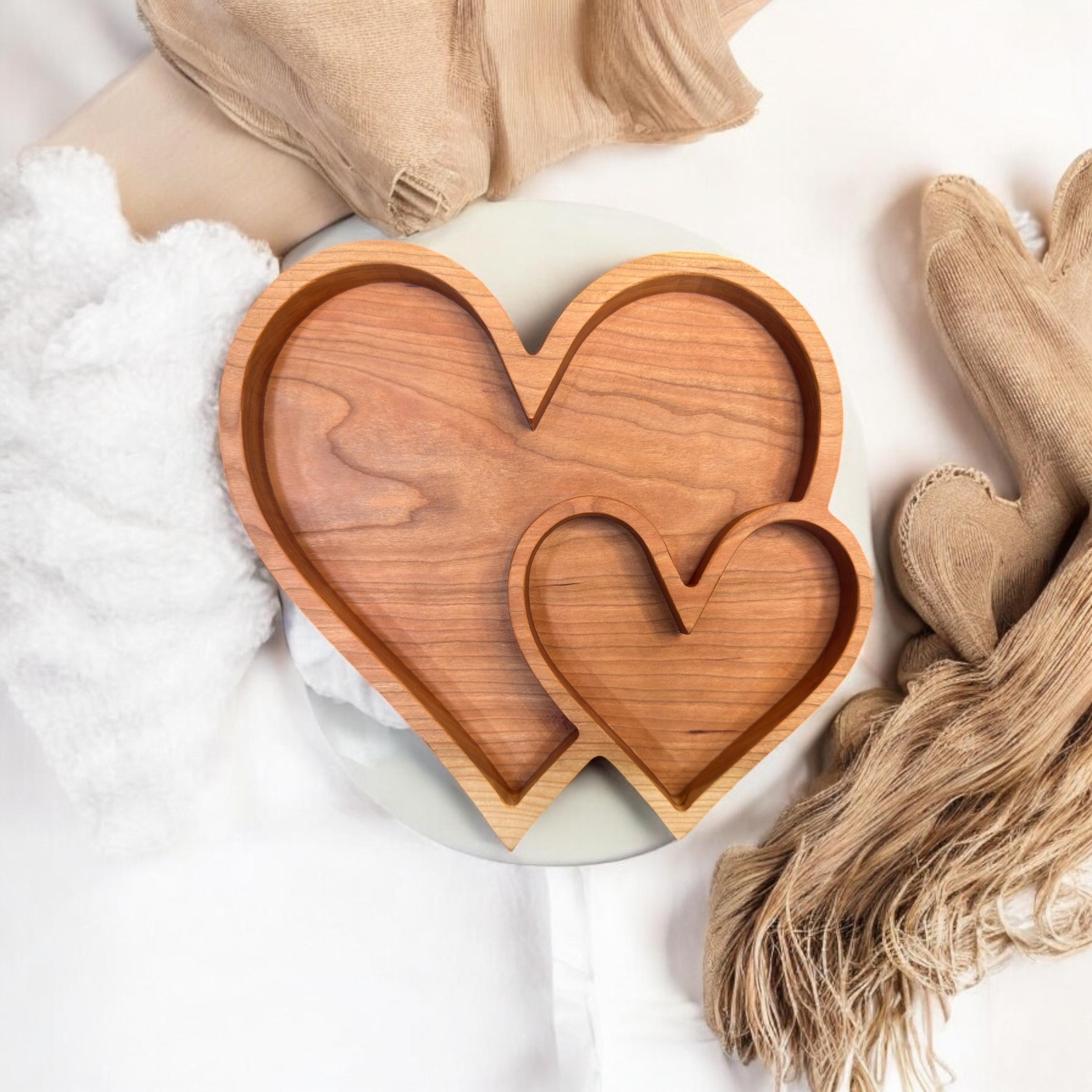 Cherry Wood Handmade Double Heart Tray