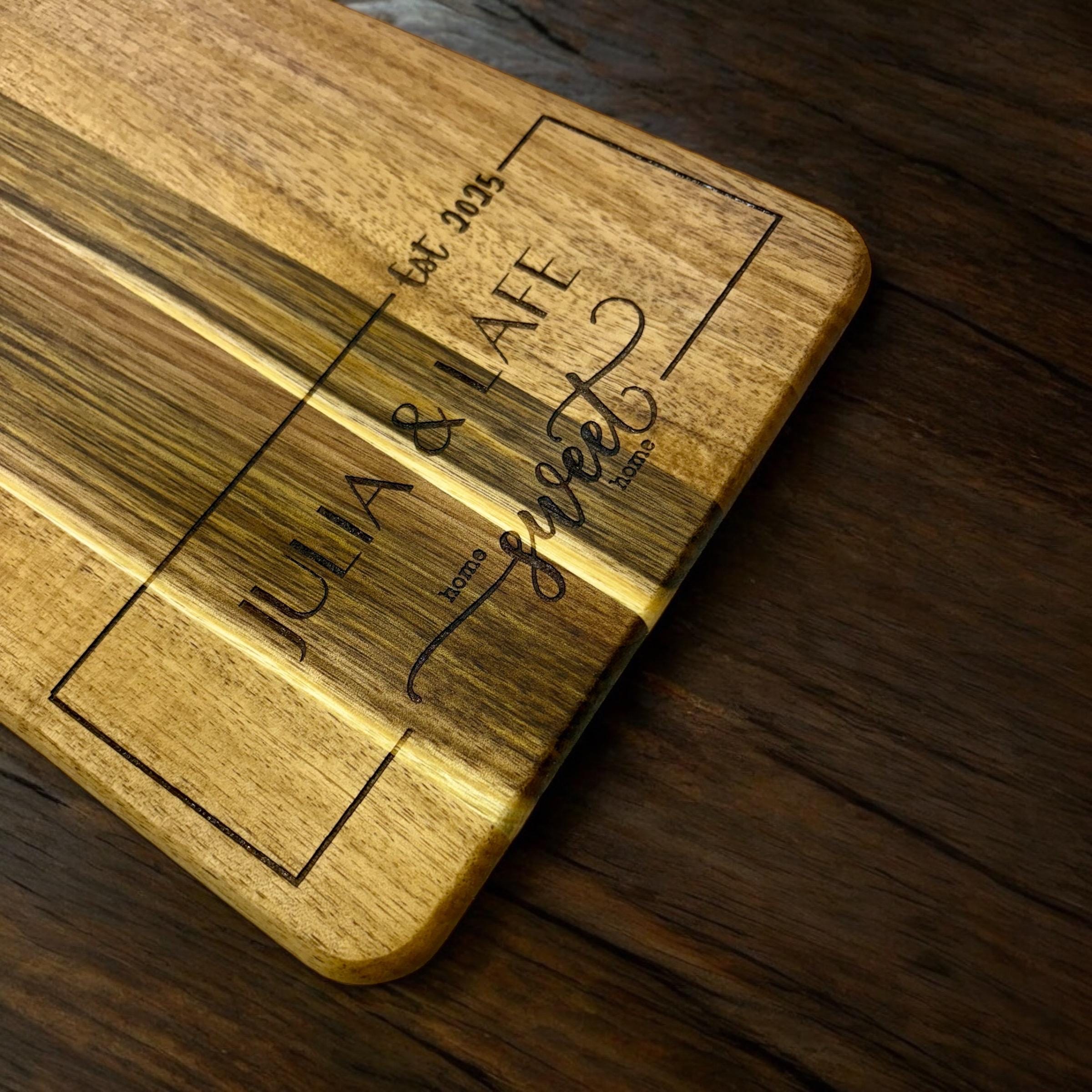 Personalized Acacia Wood Cutting Board, Engraved Charcuterie Serving Board