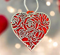 Handmade Wood Heart Ornaments: Laser Cut Rose Pattern, Set of 3