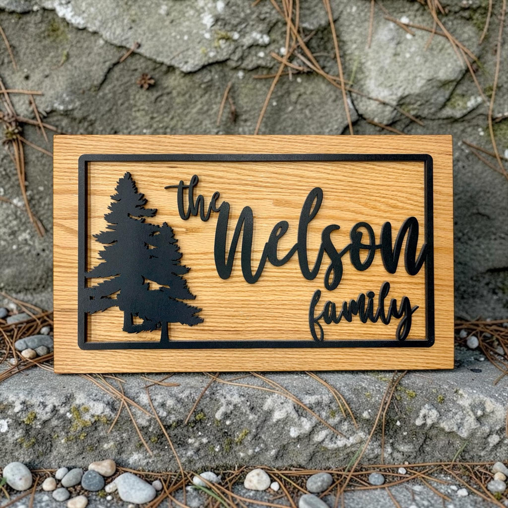 Custom Family Name Sign /Up North Themed Multi-Layered Sign /Personalized Housewarming, Wedding, Engagement, Anniversary Gift/Woodland Sign